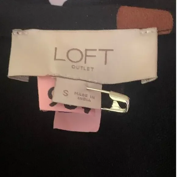 Loft Black with Tan Polka Dots Long Sleeve Collared Blouse Oversized Small - Picture 7 of 10